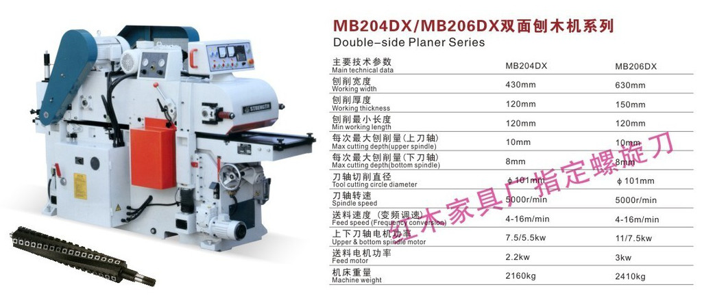 金华中宏木工机械MB204DX/MB206DX/双面刨木机系列木工机械