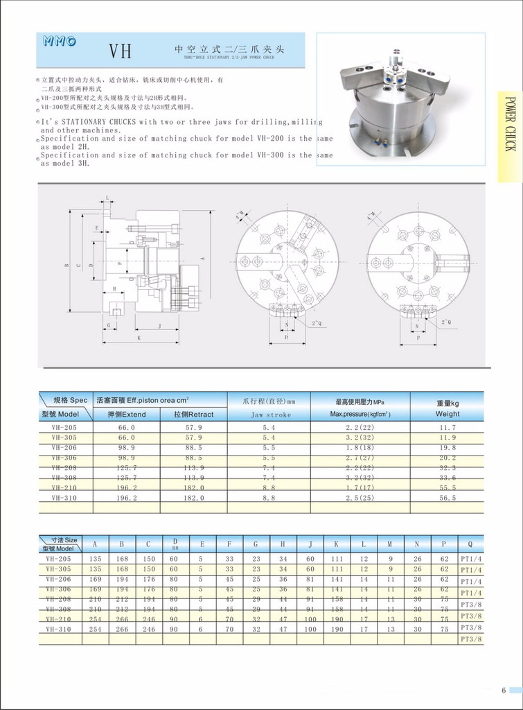 MMO中空立式二/三爪 卡盘 三爪卡盘 二爪夹头