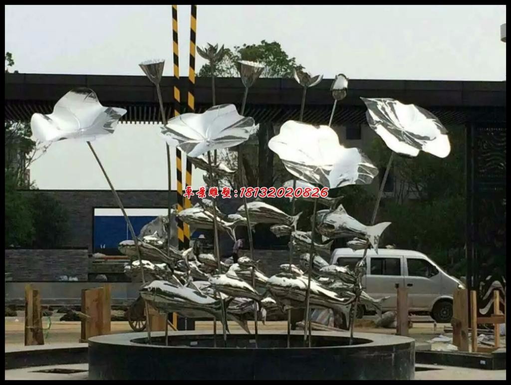 不锈钢荷花雕塑，不锈钢景观雕塑，卓景雕塑