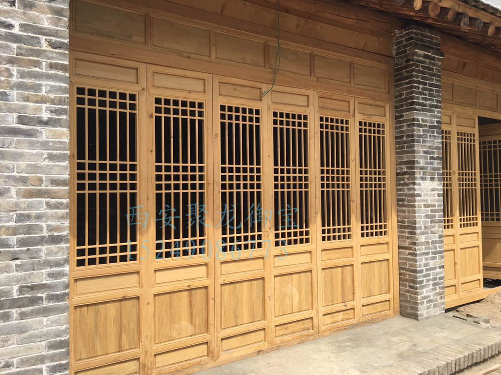 西安实木门窗厂家报价、松木门窗价格尺寸、寺庙门窗效果图片